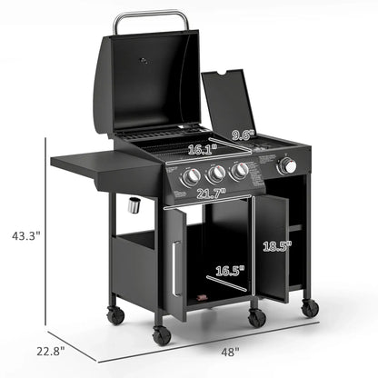 Castelle Flame 15K BTU Barbecue Propane Liquid Propane Grill With Side Burner (SAK53481)