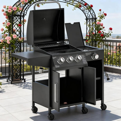 Castelle Flame 15K BTU Barbecue Propane Liquid Propane Grill With Side Burner (SAK53481)