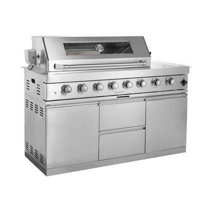 Castelle Flame Capri 96-Inch 6-Burner 85000 BTU Outdoor Kitchen Liquid Propane Grill Island With Fridge (SAK42895)