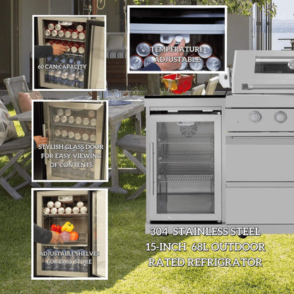 Castelle Flame Capri 96-Inch 6-Burner 85000 BTU Outdoor Kitchen Liquid Propane Grill Island With Fridge (SAK42895)