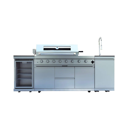 Castelle Flame Capri 96-Inch 6-Burner 85000 BTU Outdoor Kitchen Liquid Propane Grill Island With Fridge (SAK42895)