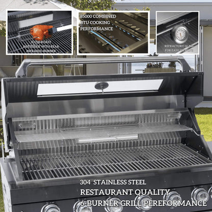 Castelle Flame Capri 96-Inch 6-Burner 85000 BTU Outdoor Kitchen Liquid Propane Grill Island With Fridge (SAK42895)