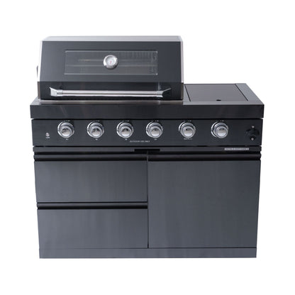 Castelle Flame Ember Premium Black Stainless Steel 4-Burner Liquid Propane Kitchen Grill Island With Rotisserie Kit (SAK48157)