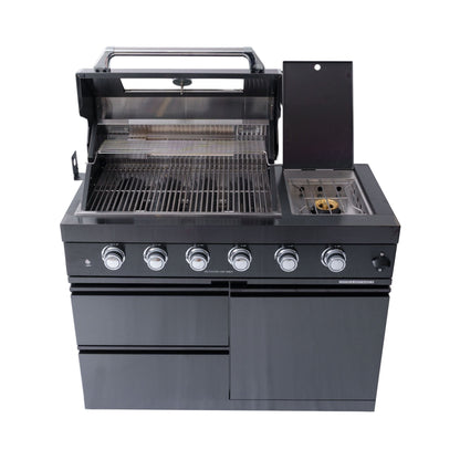 Castelle Flame Ember Premium Black Stainless Steel 4-Burner Liquid Propane Kitchen Grill Island With Rotisserie Kit (SAK48157)