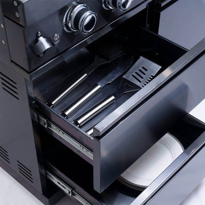 Castelle Flame Inferno Premium Black Stainless Steel 6-Burner Liquid Propane Kitchen Grill Island With Rotisserie Kit (SAK82641)