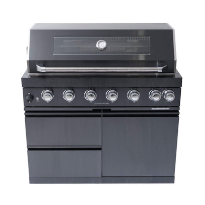 Castelle Flame Inferno Premium Black Stainless Steel 6-Burner Liquid Propane Kitchen Grill Island With Rotisserie Kit (SAK82641)