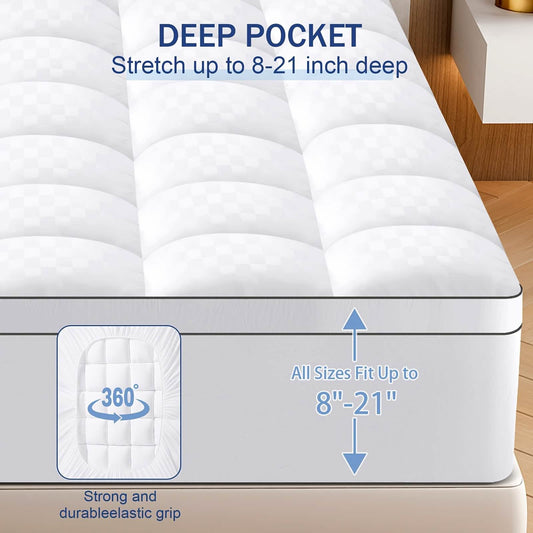 Extra Thick Mattress Topper – Soft, Cooling & Breathable (Multiple Sizes & Colors)