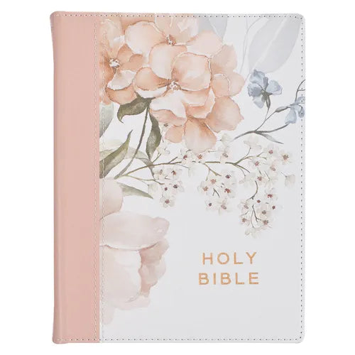 KJV Note-Taking Bible Faux Leather Hc Pink Floral Printed - Leather