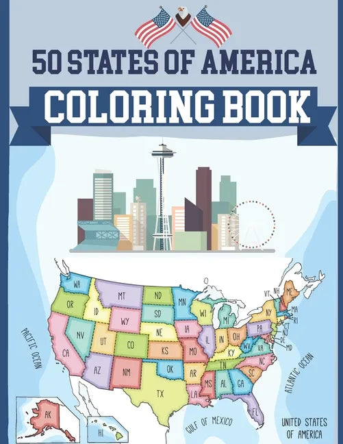50 States USA Coloring Book: United States Coloring Book History and Geography Coloring Book USA Map Coloring Book - Paperback