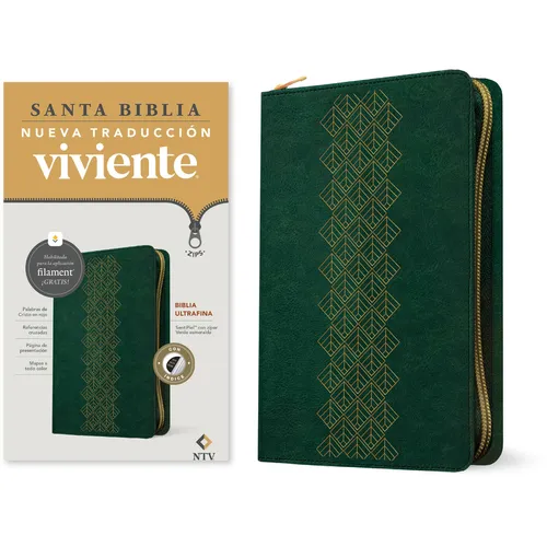 Biblia Ultrafina Ntv de Zíper, Con Filament (Sentipiel, Verde Esmeralda, Índice, Letra Roja) - Imitation Leather