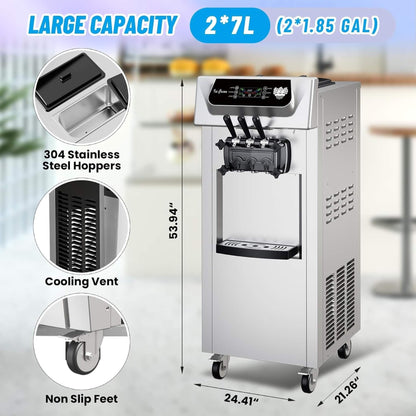 Commercial 2200W 3-Flavor Freestanding Soft Serve Ice Cream Machine With Auto Clean (SAK83517)