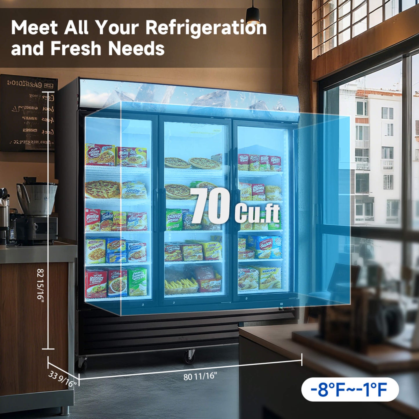 Commercial 70 Cu.Ft Reach-In Glass Door Merchandiser Freezer With LED Top Panel And Swing Door (SAK43890)