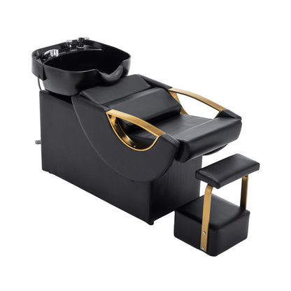 Commercial Black And Gold Shampoo Bowl Chair Set With Footrest (SAK43716)