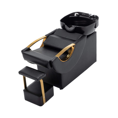 Commercial Black And Gold Shampoo Bowl Chair Set With Footrest (SAK43716)