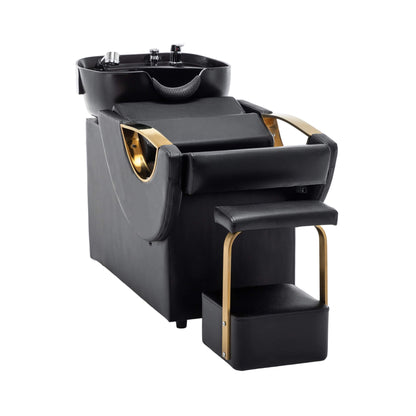 Commercial Black And Gold Shampoo Bowl Chair Set With Footrest (SAK43716)
