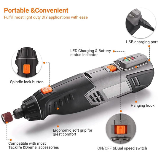 Cordless Rotary Tool 4V Power Portable Size with Versatile Accessories
