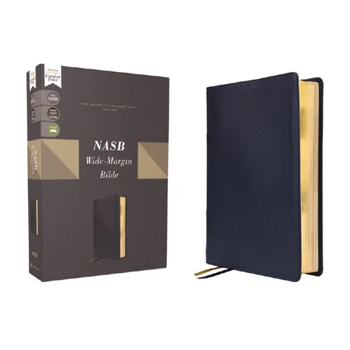 Nasb, Wide Margin Bible, Genuine Leather, Calfskin, Navy, Red Letter, 1995 Text, Comfort Print - Leather