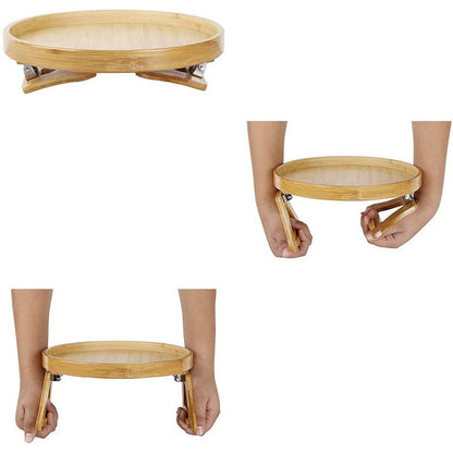 Round Bamboo Sofa Tray with Legs Foldable