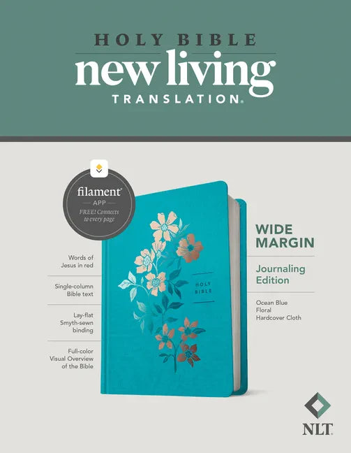 NLT Wide Margin Bible, Filament Enabled (Hardcover Cloth, Ocean Blue Floral, Red Letter) - Hardcover