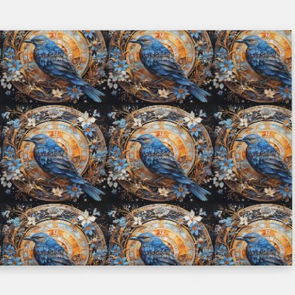 Blue Birds on Navy Pashmina Scarf
