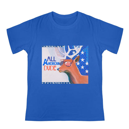 All American Dude with Deer Men's Blue Cotton T-Shirt | Ships from USA