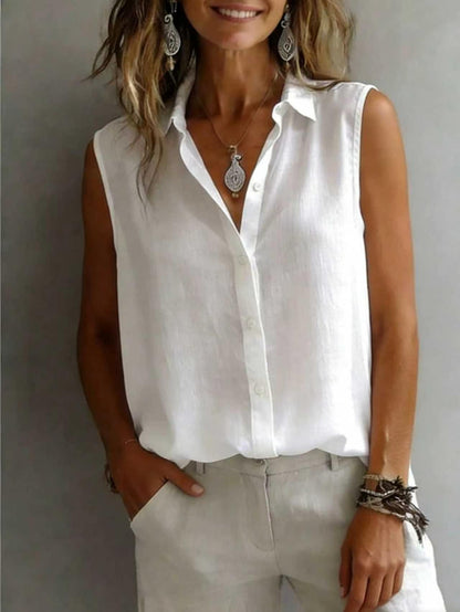 Women's Solid Color Lapel Sleeveless Top