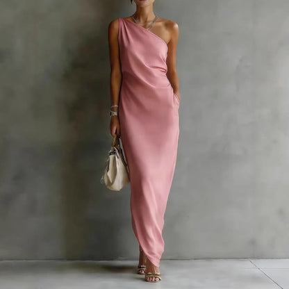 Women's Satin Off-Shoulder Slim-Fit Maxi Dress