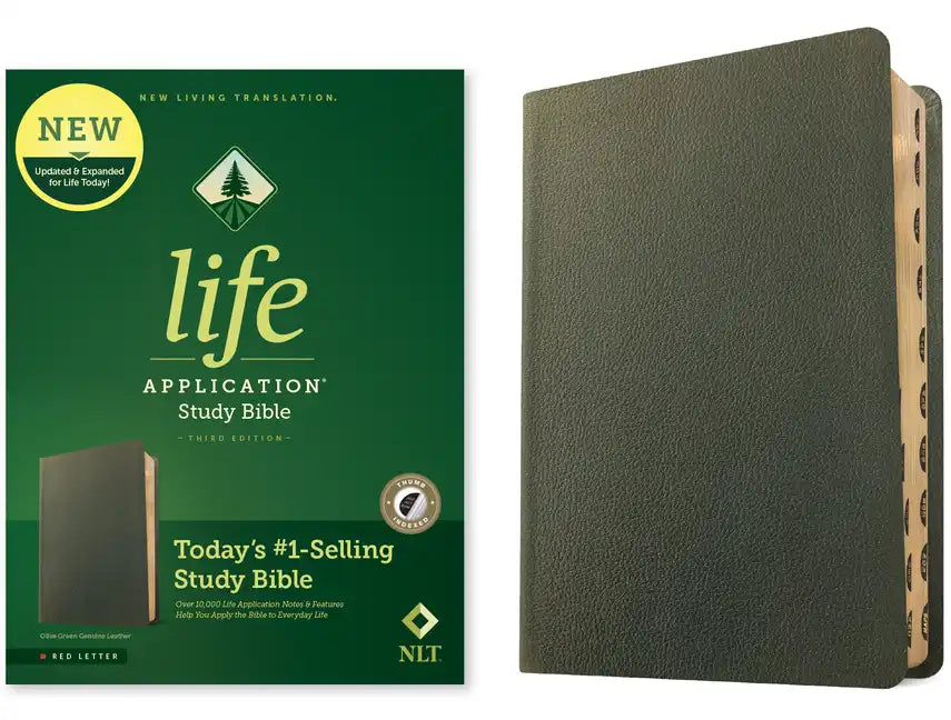 NLT Life Application Study Bible, Third Edition (Genuine Leather, Olive Green, Indexed, Red Letter) - Leather