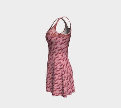 Red and Pink Design with Border Short Flare Dress