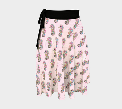 Seahorses on Pink Wave Short Wrap Skirt