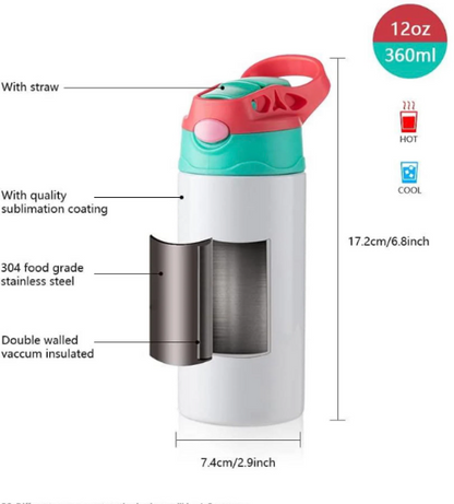 12oz Blank Sublimation Sippy Cup White Straight Stainless Drinking Tumbler Sport Water Bottles with Handle