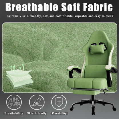 Ergonomic Gaming Chair with Pocketed Spring Cushion, Breathable Fabric Computer Chair with Footrest, Adjustable Lumbar Support Video Game Chair for Adults (Fabric)