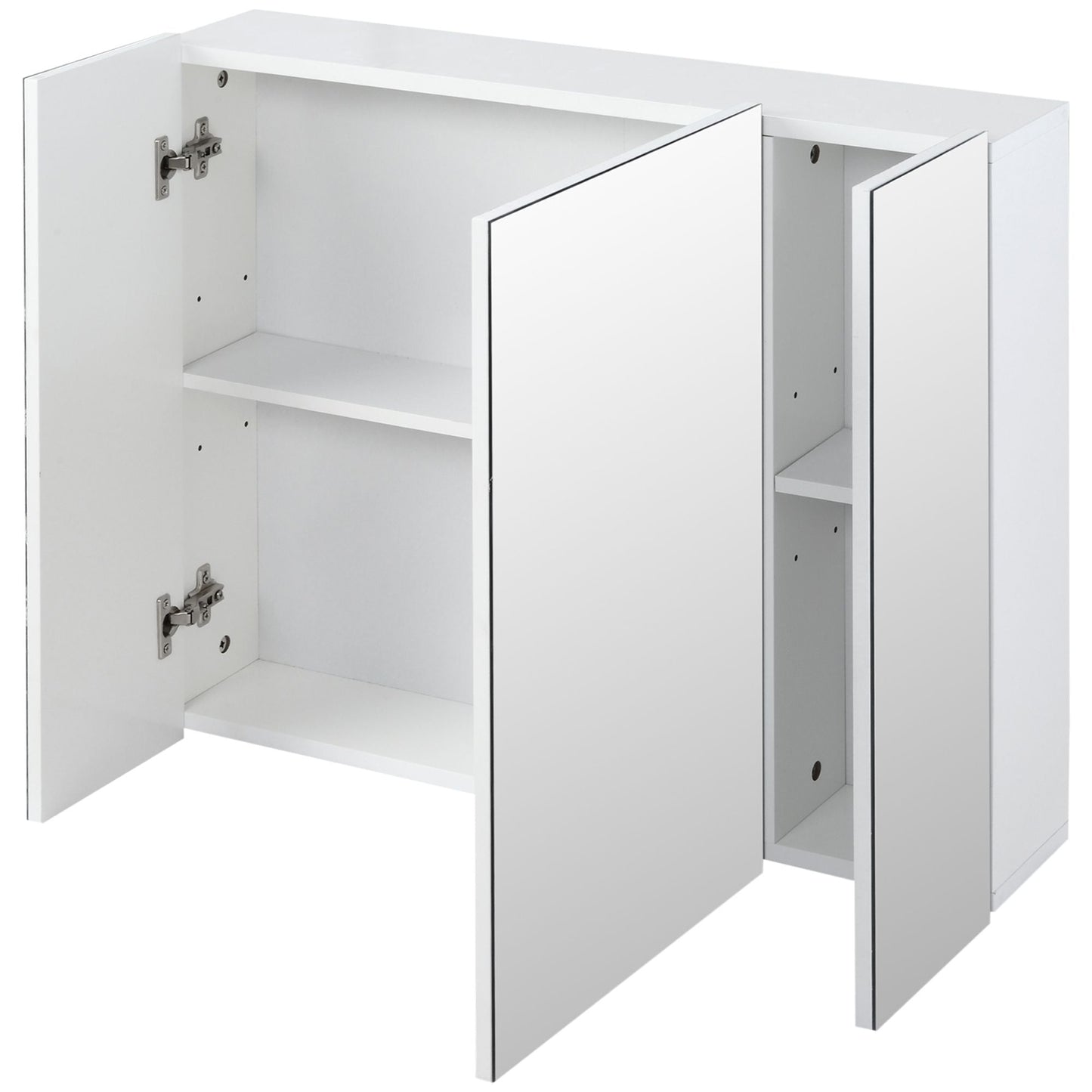 Wall Mounted Mirror Cabinet, Bathroom Medicine Cabinet with Mirror, 3 Doors and Adjustable Shelves, White