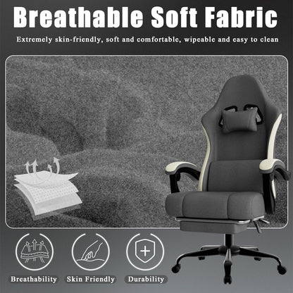 Ergonomic Gaming Chair with Pocketed Spring Cushion, Breathable Fabric Computer Chair with Footrest, Adjustable Lumbar Support Video Game Chair for Adults (Fabric)