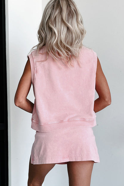 Women's 2-piece Mineral Wash Cotton Tank Top Lined Split Skirt Outfit Set