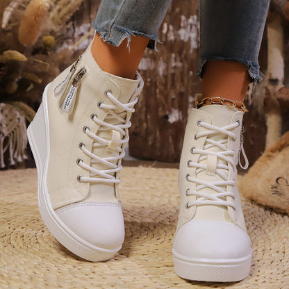 Women's Canvas Wedge Platform Lace-Up Sneakers