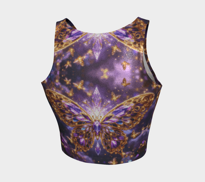 Crystal Purple Butterflies Athletic Crop Top