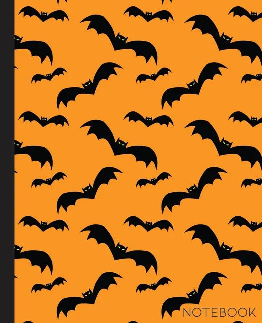 Notebook: Bat Composition Notebook with Orange and Black Halloween Theme- 7.5 x 9.25-110 Pages-Wide-Ruled- Perfect Gift for Hall - Paperback