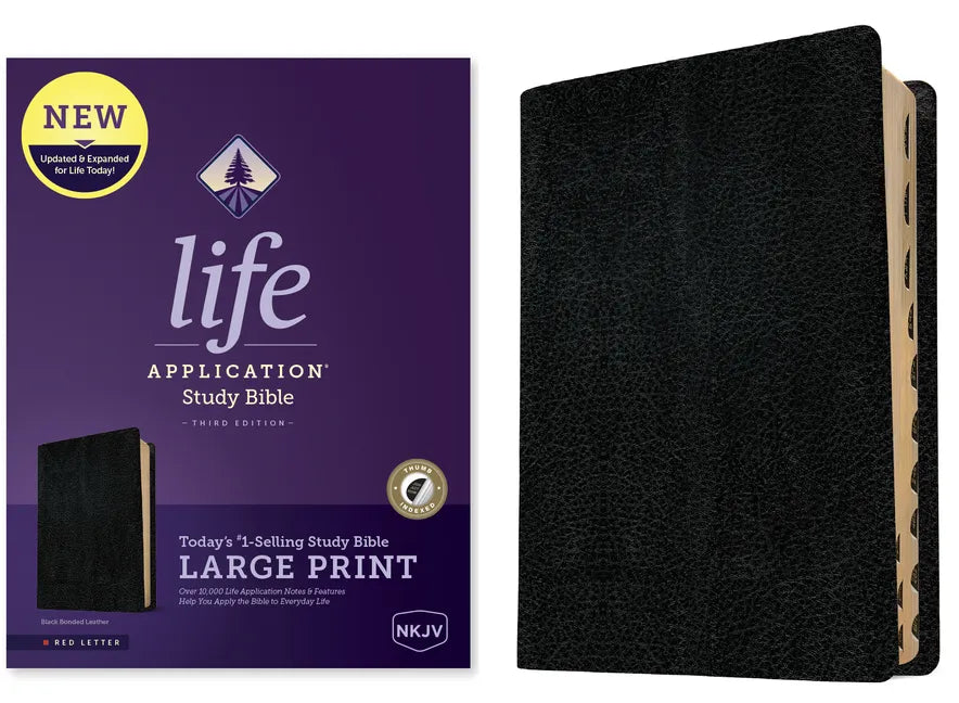 NKJV Life Application Study Bible, Third Edition, Large Print (Bonded Leather, Black, Indexed, Red Letter) - Bonded Leather