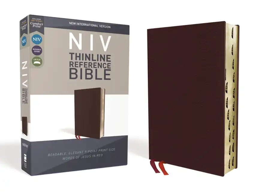 NIV, Thinline Reference Bible, Bonded Leather, Burgundy, Red Letter Edition, Indexed, Comfort Print - Bonded Leather