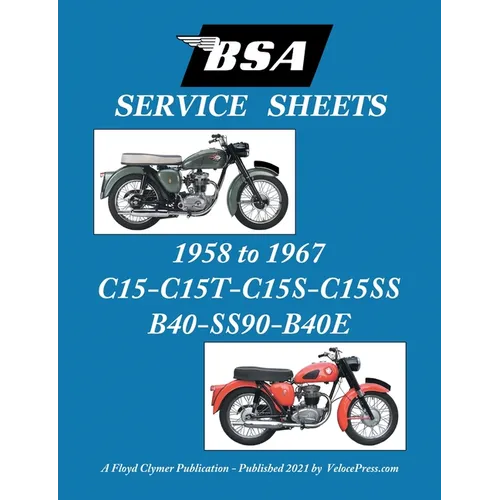 BSA C15-C15t-C15s-C15ss-B40-Ss90-B40e 'Service Sheets' 1958-1967 - Paperback