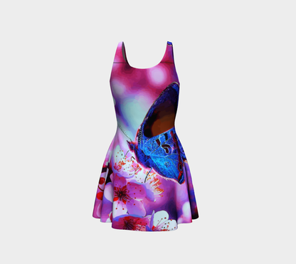 Butterfly with Pink Flowers Short Flared Dress