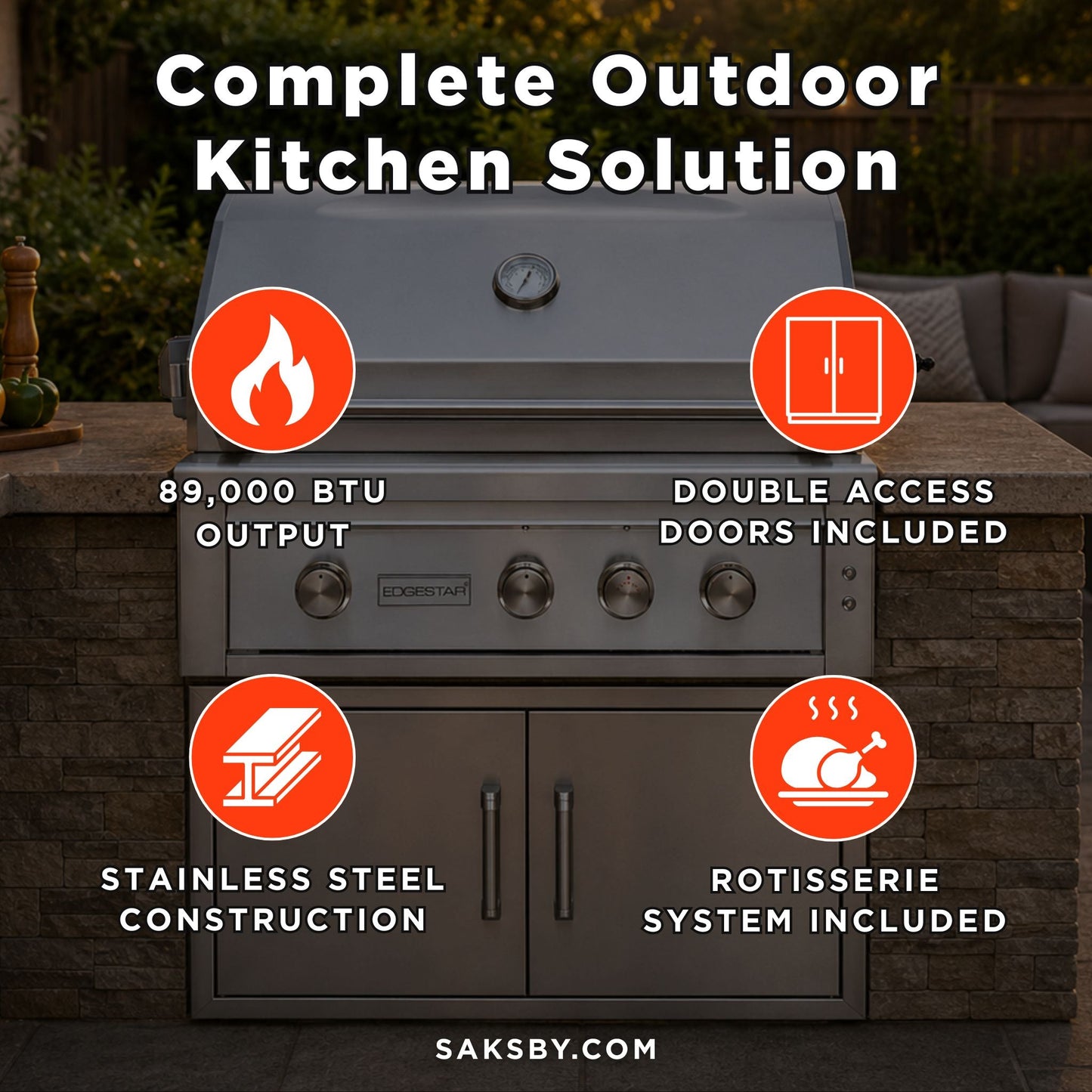 Edgestar 89K BTU 36-Inch Built-In Grill With Insulated Jacket And Double Access Doors [GRL360IBKIT] (SAK78429)