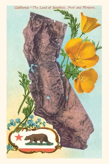"The Vintage Journal California Map with Bear and Poppies - Paperback