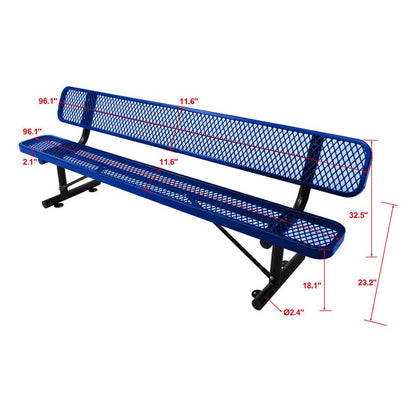 8FT Heavy-Duty Steel Bench With Backrest And Thermoplastic Coating (SAK23567)