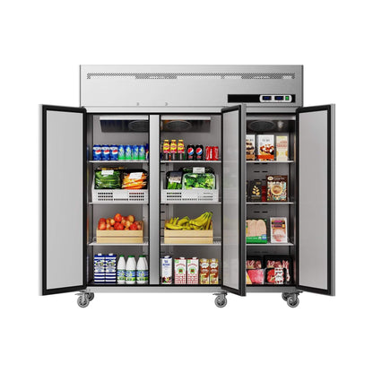 Extra-Large 72-Inch 54 Cu.Ft Commercial 3-Door Upright Reach-In Freezer Refrigerator Combo With Wheels (SAK68325)