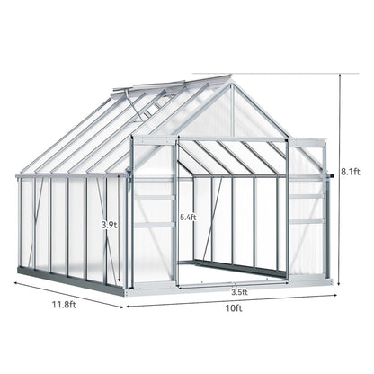 [10X12FT] Extra-Large Heavy-Duty Polycarbonate Aluminum Greenhouse With Sliding Doors And Vents (SAK74183)