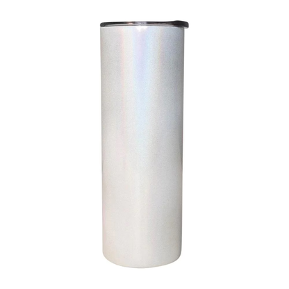 30oz Straight Skinny Blank White Stainless Glitter Tumbler Sparkle Bling Sublimation Tumbler W/Straw & lid