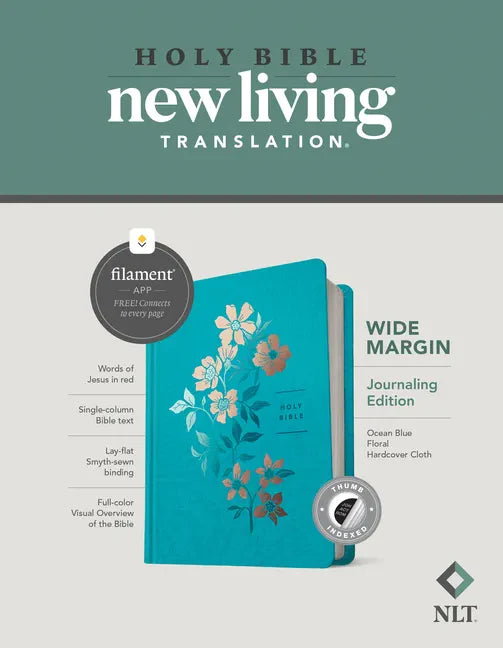 NLT Wide Margin Bible, Filament Enabled (Hardcover Cloth, Ocean Blue Floral, Indexed, Red Letter) - Hardcover