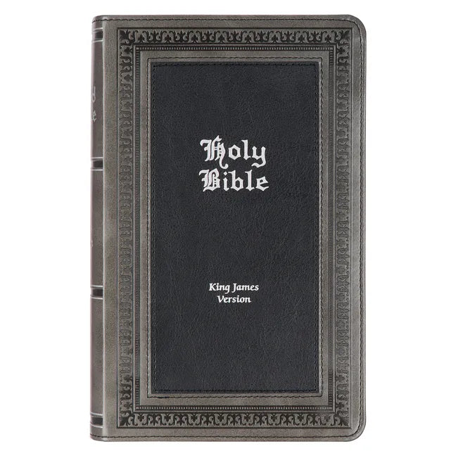 KJV Holy Bible, Giant Print Standard Size Faux Leather Red Letter Edition - Thumb Index & Ribbon Marker, King James Version, Gray/Black - Leather